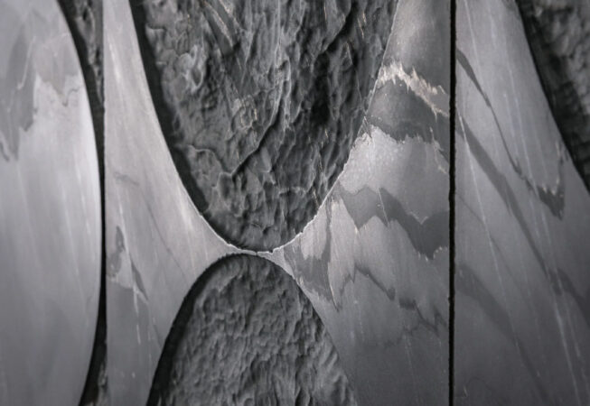 Artistic Tile Crescent Dimensional Tile in Black Wave Marble